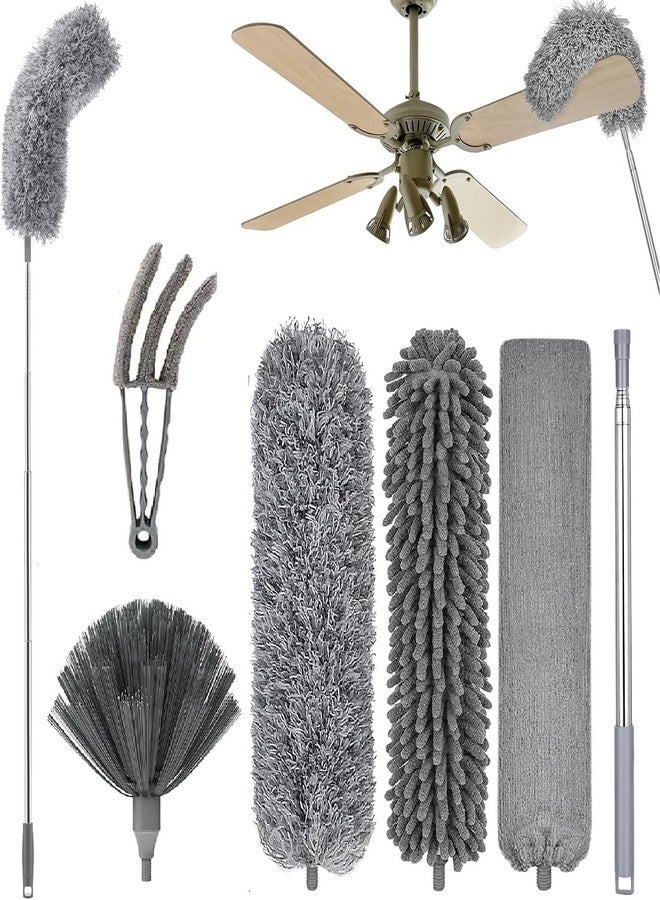 Hallstatt 6Pcs Multifunctional Microfiber High Ceiling Duster with Extension Pole 30-100 Inch with Bendable Head for Cleaning Cobweb Window Blinds Furniture Under Bed Sofa Brush - Replacement Combination Set - Image 1